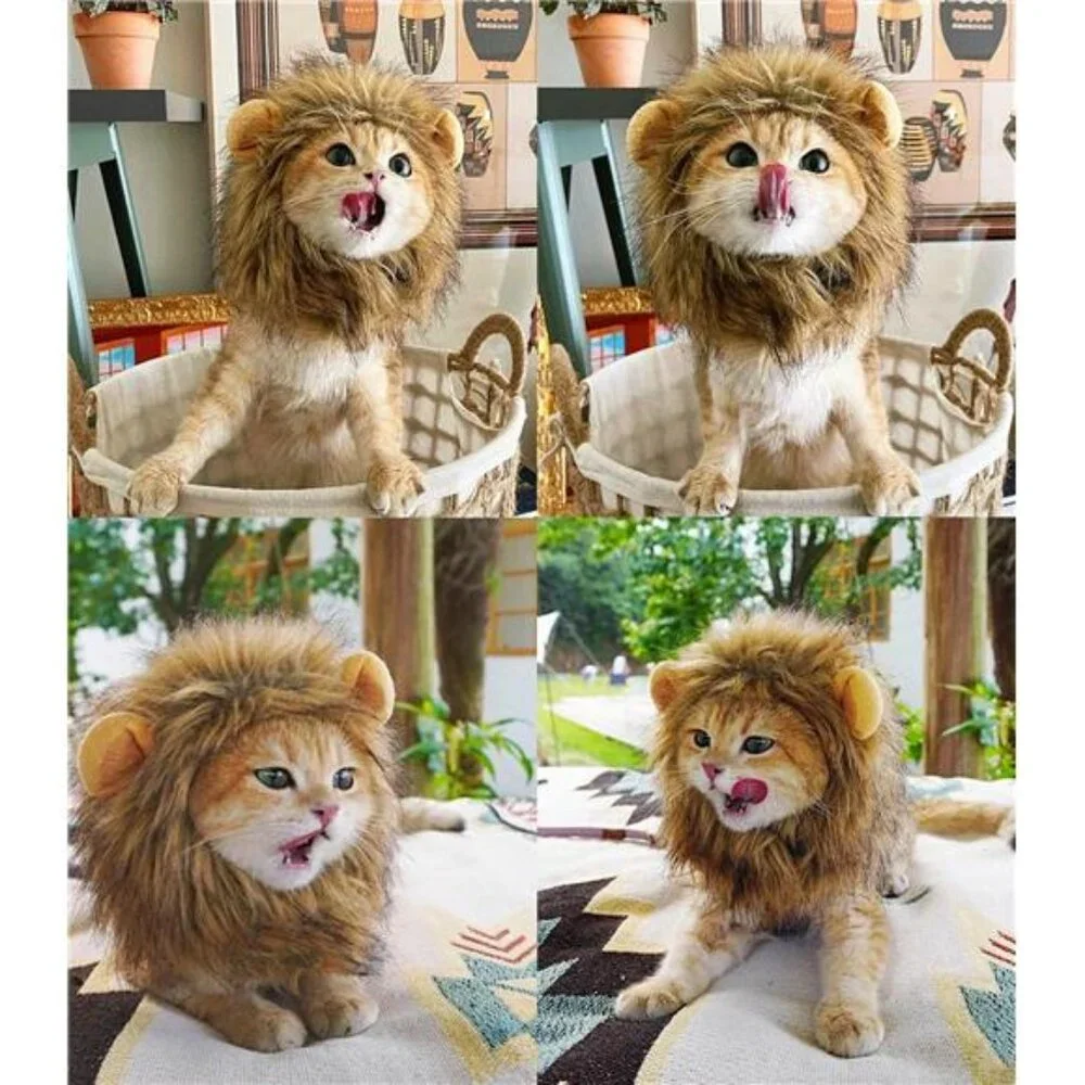 Lion Mane Wig for Cat Costume Pet Adjustable Washable Comfortable Fancy Lion